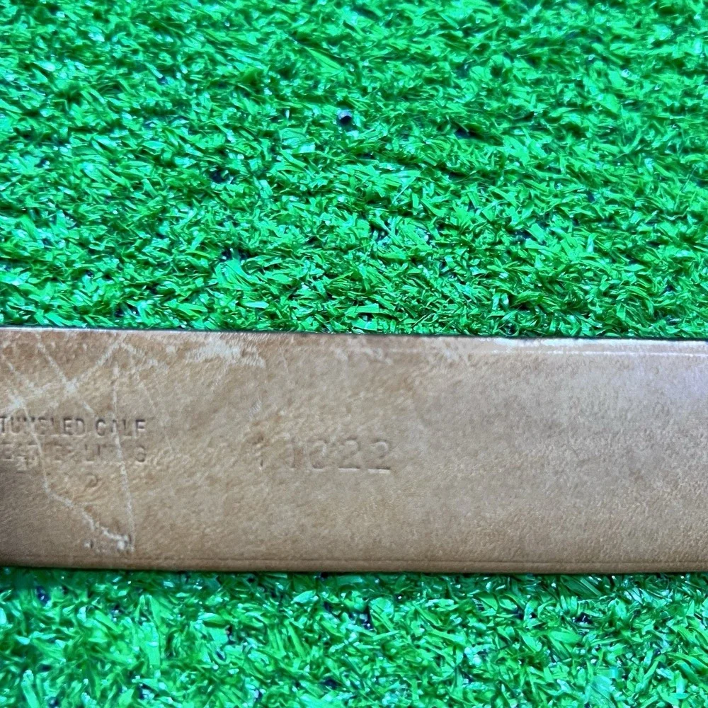 vintage Martin Dingman Calfskin Belt 44 Red‎ Brown Leather Silver Brass Buckle